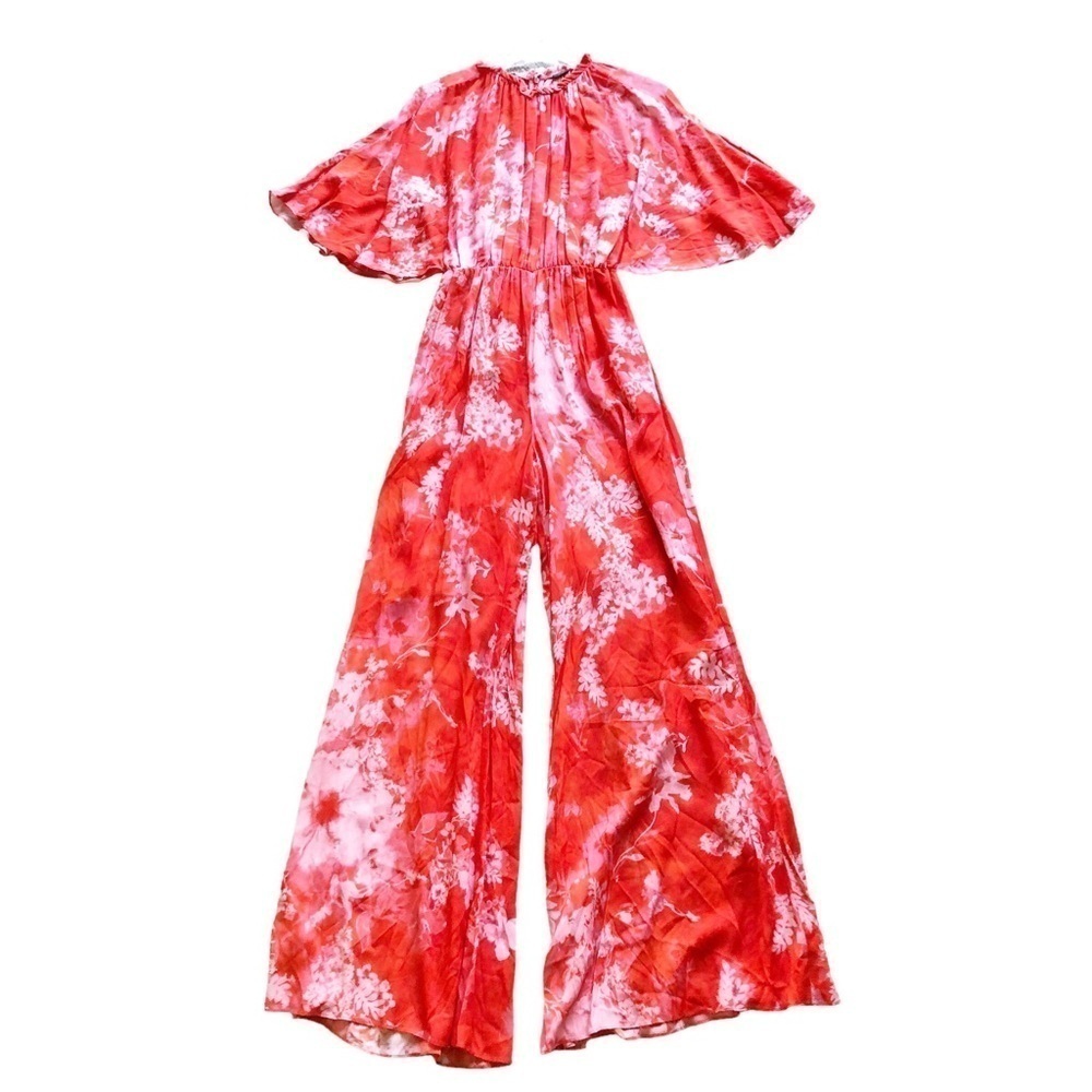 Pinko Jumpsuit Aquarius Tuta Georgette Hibiscus Floral Orange Size 4 - Picture 13 of 16